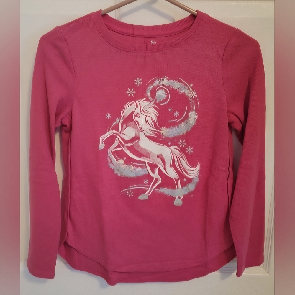 SO Pink Long Sleeve Tee with Unicorn Design